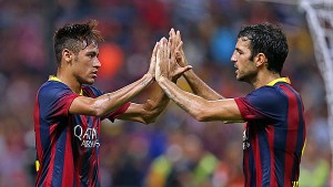 Neymar y Cesc celebran un gol del Barça (Foto FCB)