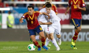 Xavi abrió el marcador ante Bielorrusia (Foto Sefutbol)