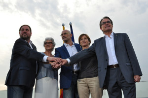 Candidatura Junts pel Sí con Artur Mas, Oriol Junqueras y Raúl Romeva (Foto CDC)