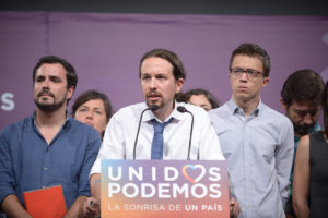 Los candidatos principales de Unidos Podemos, con Iglesias, Garzón y Errejón a la cabeza (Foto: Podemos)