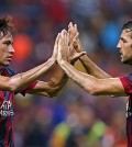 Neymar y Cesc celebran un gol del Barça (Foto FCB)