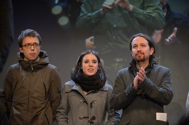 Pablo Iglesias y Errejón de Podemos, celebrando los resultados electorales 2015 (Foto: Podemos)